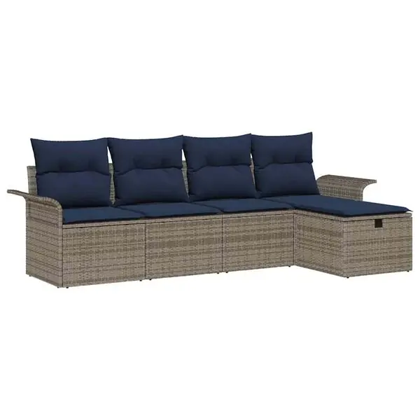 vidaXL Trädgårdsoffset med kudde med lagring 5 pcs Poly rattan Snabb leverans