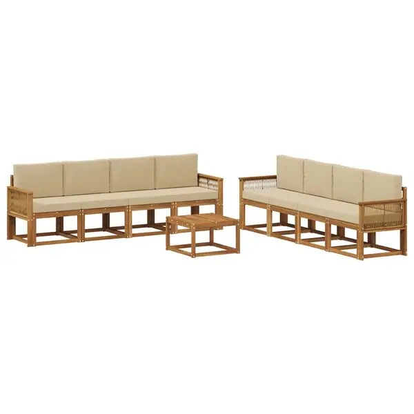 Handla nu vidaXL Utomhussoffset med kudde 9 pcs Naturlig och Beige Polyester