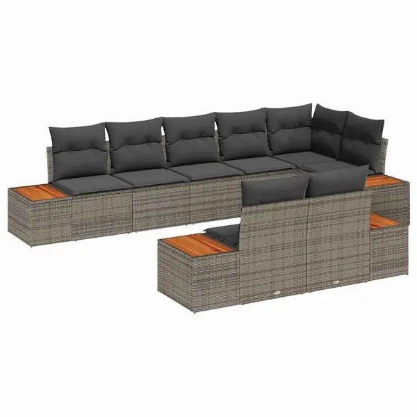 vidaXL Trädgårdsoffset med kudde med lagring 8 pcs Grå Polyrattan Lägg i varukorgen