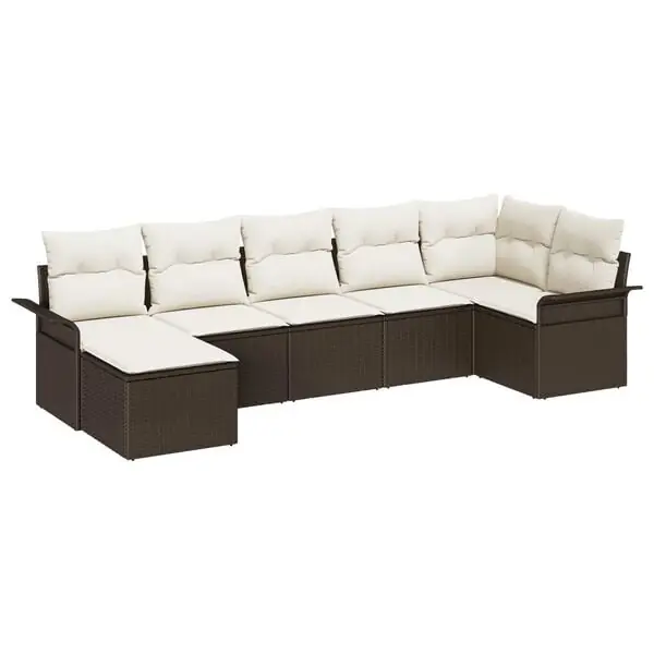 vidaXL Trädgårdsoffset med kudde med lagring 7 pcs Brun Poly rattan Snabb frakt