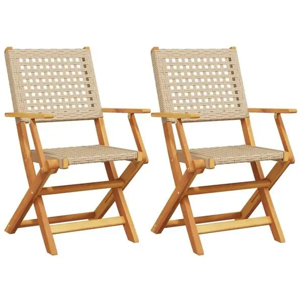 vidaXL Trädgårdsstolar 2 st beige massivt trä akacia och konstrotting Lågt pris