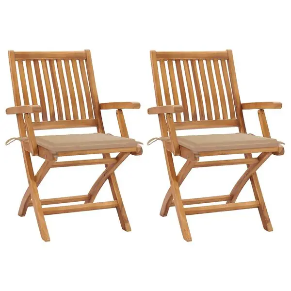 vidaXL Trädgårdsstolar med beige dynor 2 st massiv teak Utförsäljning
