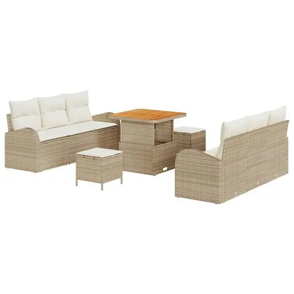 Endast idag vidaXL Trädgårdsoffset med kudde med kudde 9 pcs Beige och gräddfärgad