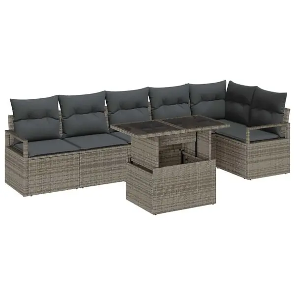 vidaXL Trädgårdsoffset med lagring 7 pcs Grå Poly rattan Begränsat erbjudande