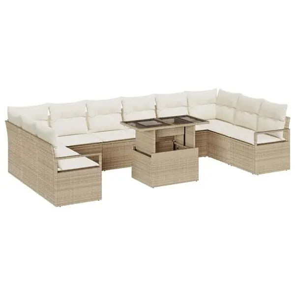 Kundfavorit vidaXL Trädgårdsoffset med kudde med lagring 11 pcs Beige konstrotting