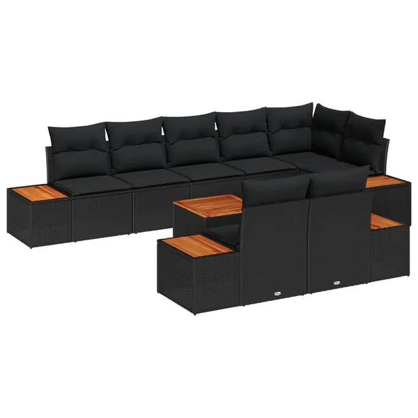 Bästa pris vidaXL Trädgårdsoffset med kudde 9 pcs Svart Poly rattan