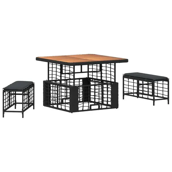 vidaXL Trädgårdsmöbelset 3 pcs Svart och Grå Poly Rattan och Akaciaträ Endast denna vecka