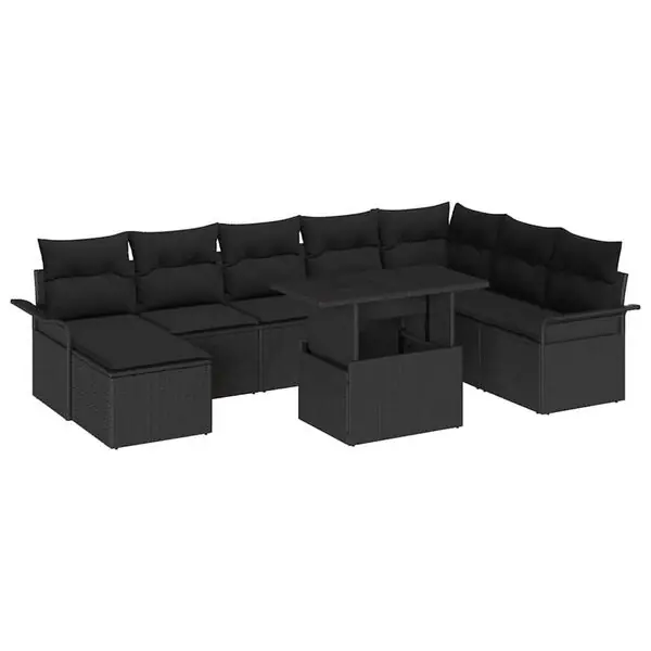 Erbjudande vidaXL Trädgårdsoffset 9 pcs Svart Poly Rattan och Pulverlackerad Stål