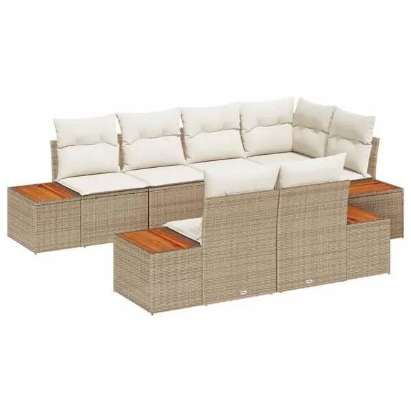 vidaXL Trädgårdsoffset 7 pcs Beige och gräddfärgad Polyrattan Erbjudandepris