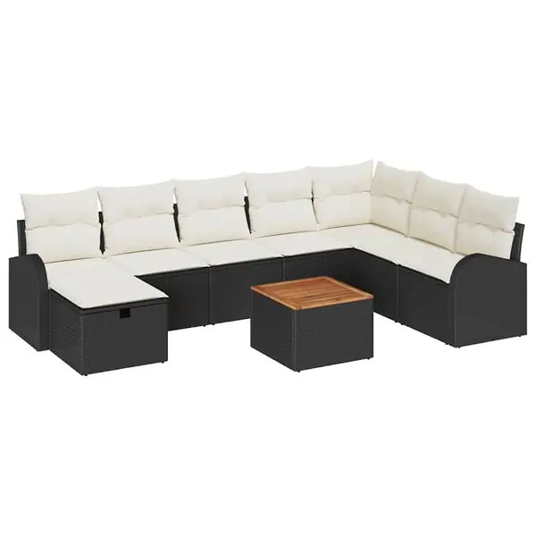 Begränsat erbjudande vidaXL Trädgårdsoffset med kudde med lagring 9 pcs Svart Poly rattan