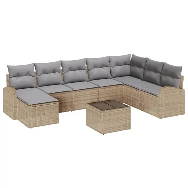 vidaXL Trädgårdsoffset med kudde 9 pcs Beige Poly rattan Snabb leverans