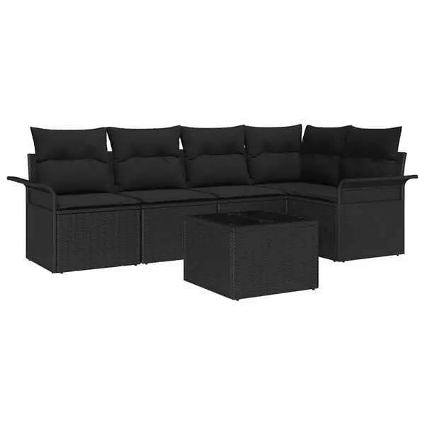 vidaXL Trädgårdsoffset med kudde med lagring 6 pcs Svart Poly rattan Billigare
