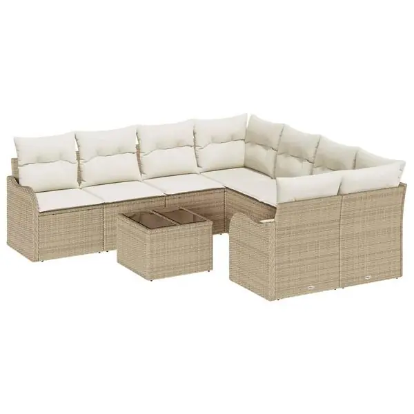 Kampanj vidaXL Trädgårdsoffset med kudde med lagring 9 pcs Beige konstrotting