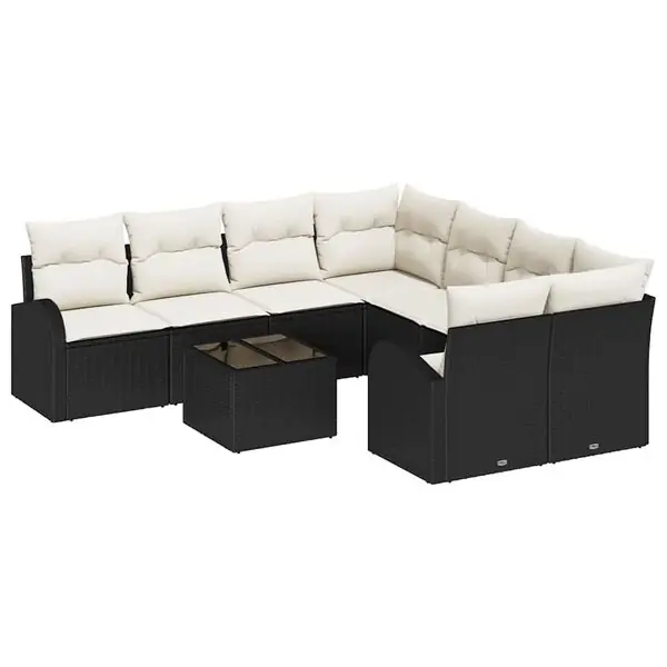 vidaXL Soffset med kudde med lagring 9 pcs Svart och kräm konstrotting Trygg betalning