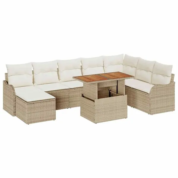 vidaXL Trädgårdsoffset med kudde 9 pcs beige och gräddvit Outlet