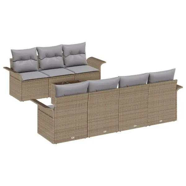 vidaXL Trädgårdsoffset med kudde 8 pcs Beige och Grå konstrotting Fynd
