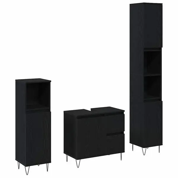 vidaXL Badrumsmöbelset med låda 3 pcs Svart Ek 30 x 30 x 190 cm Billigare