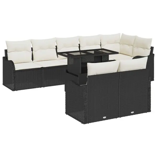 vidaXL Trädgårdsoffset med kudde med kudde 9 pcs Svart Poly Rattan Utförsäljning