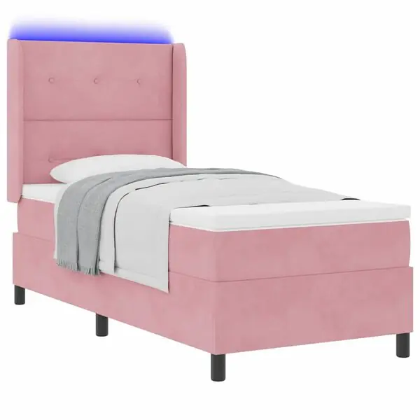 Reapris vidaXL Bäddfjäder med madrass med led Rosa 80 x 200 cm Sammet