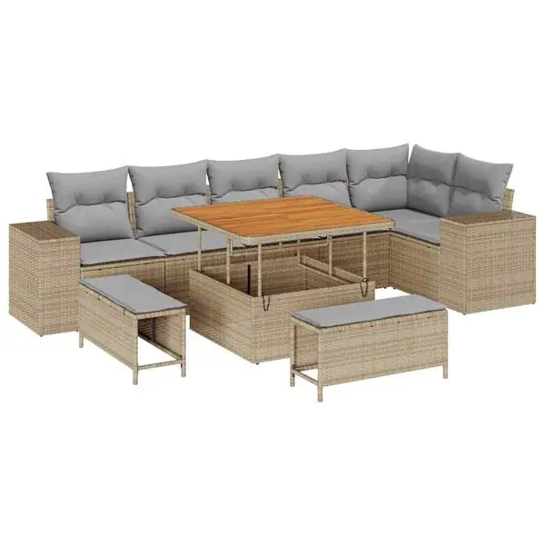 Säker betalning vidaXL Trädgårdsoffset med kudde 9 pcs Beige och Ljusgrå konstrotting