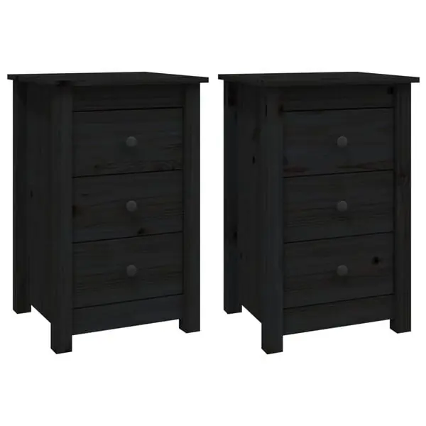 Lågt pris vidaXL Sängbord 2 st svart 40x35x61,5 cm massiv furu