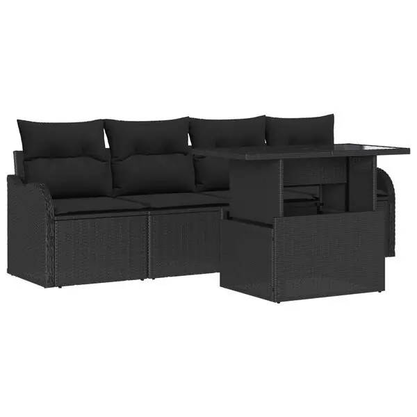 vidaXL Trädgårdsoffset med kudde med kudde 5 pcs Svart Poly Rattan Sänkt pris
