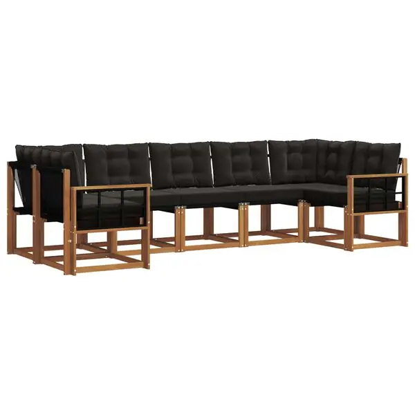 Billig vidaXL Utomhussoffset med kudde 7 pcs Naturlig och svart