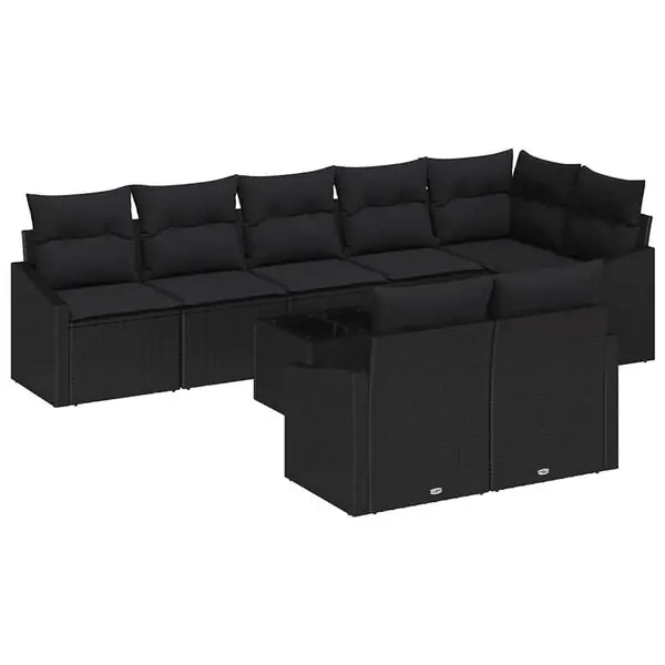 Fynd vidaXL Trädgårdsoffset med kudde med lagring 9 pcs Svart konstrotting