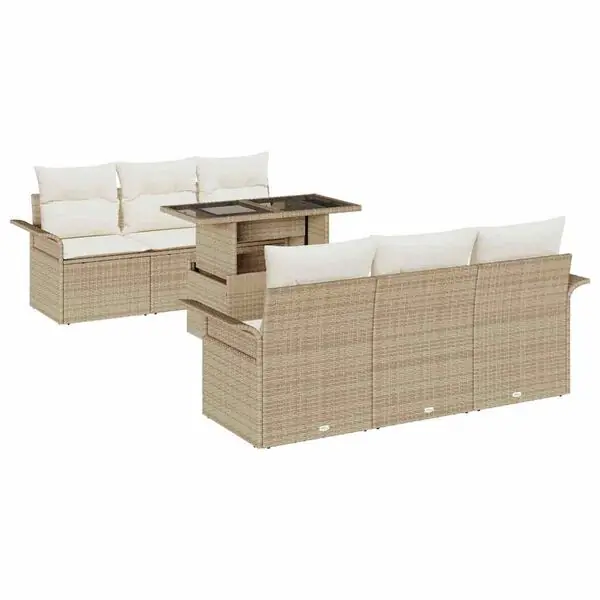 Outlet vidaXL Trädgårdsoffset med kudde med lagring 7 pcs Beige Poly rattan