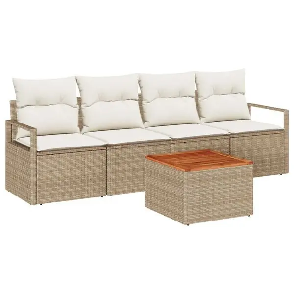 Nyhet vidaXL Trädgårdsoffset 5 pcs Beige och gräddfärgad konstrotting