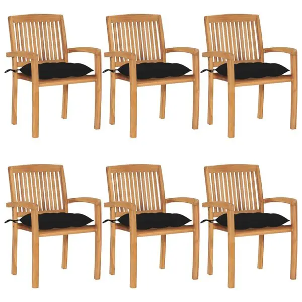 vidaXL Stapelbara trädgårdsstolar med dynor 6 st massiv teak Billig