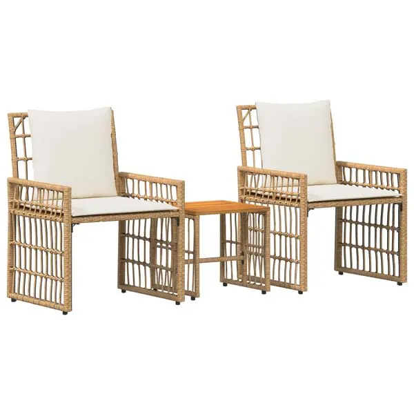 vidaXL Utemöbelset 3 pcs Naturlig och Creamvit Stål och poly rattan Beställ idag