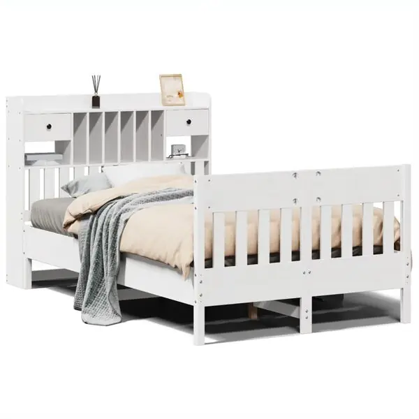 Billig vidaXL Sängram utan madrass vit 135x190 cm massiv furu