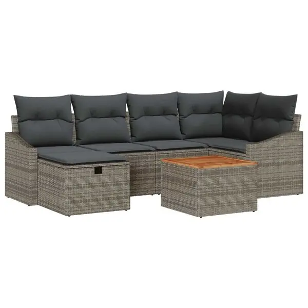 vidaXL Trädgårdsoffset med kudde med lagring 7 pcs Grå Poly rattan Handla nu