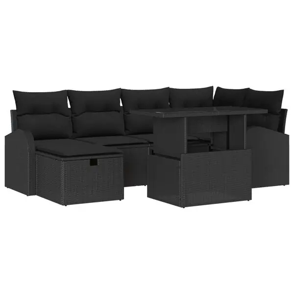 Populär vidaXL Trädgårdsoffset med kudde med lagring 7 pcs Svart Poly rattan