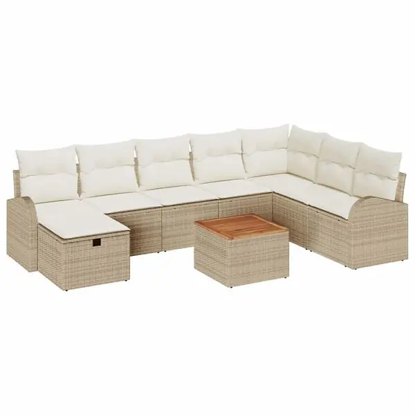 Erbjudande vidaXL Trädgårdsoffset med kudde med lagring 9 pcs Beige konstrotting