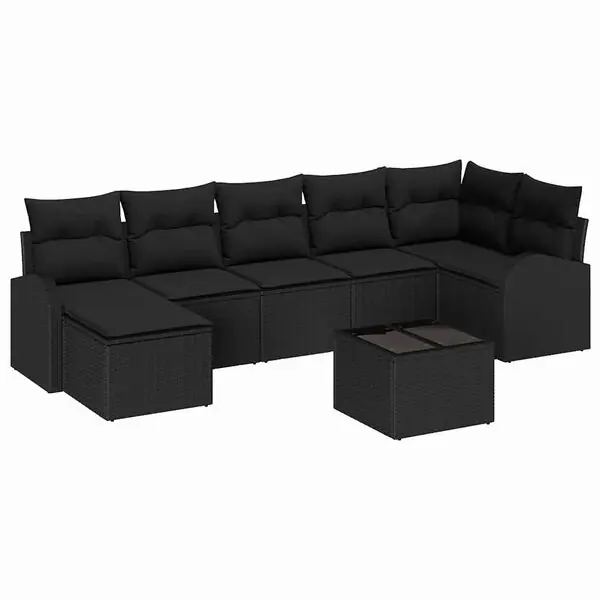 vidaXL Trädgårdsoffset med kudde 8 pcs Svart Poly rattan Nedsatt pris