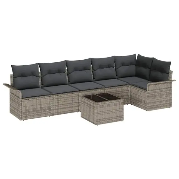 vidaXL Trädgårdsoffset med kudde med lagring 7 pcs Grå Poly rattan risnedsättning