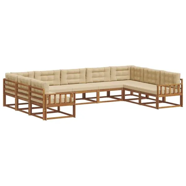 vidaXL Utomhussoffset med kudde 9 pcs Naturlig och Beige Kampanjpris