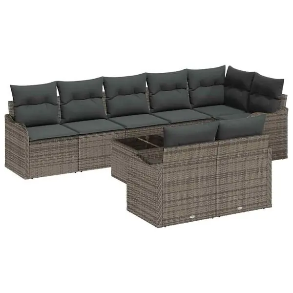 vidaXL Trädgårdsoffset med kudde 9 pcs Grå Poly rattan Handla nu