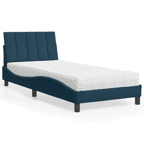 Outlet vidaXL Bed with Mattress "Hanko" Blue 80x200 cm Velvet