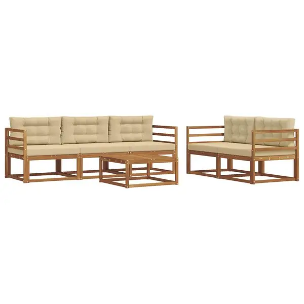 vidaXL Utomhussoffset med kudde 6 pcs Naturlig och Beige Extra rabatt