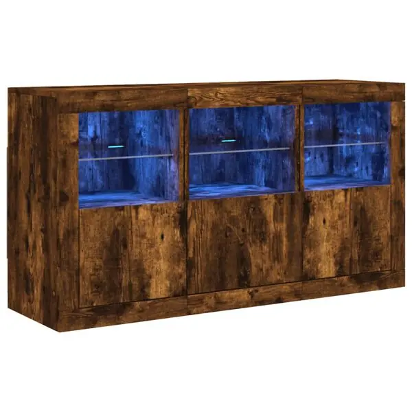 vidaXL Skänk med LED-belysning rökfärgad ek 123x37x67 cm Köp nu