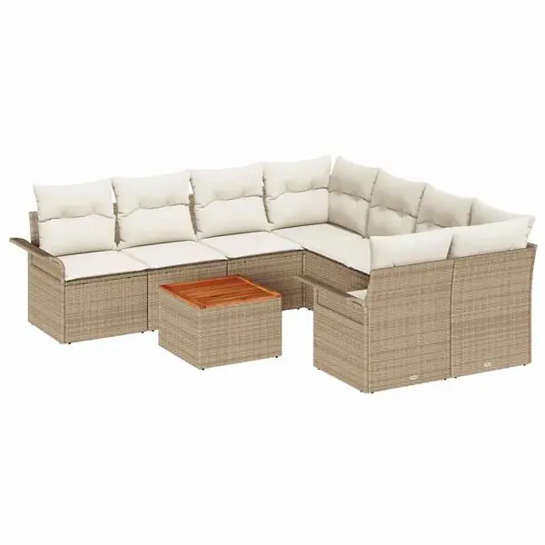 Extra rabatt vidaXL Trädgårdsoffset med kudde 9 pcs Beige konstrotting