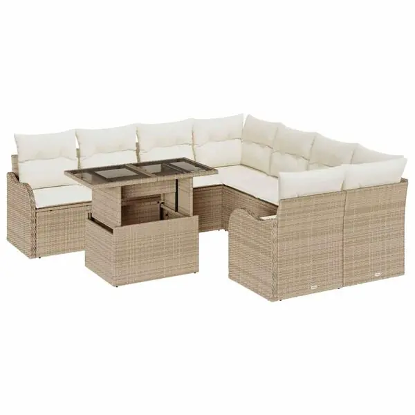 vidaXL Trädgårdsoffset med kudde med kudde 9 pcs Beige Polyrattan Bästa pris