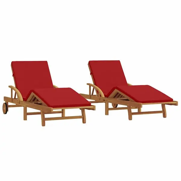 vidaXL Solstol 2 pcs Röd 200 x 67 x 84 cm Massivt Akaciaträ Begränsat antal