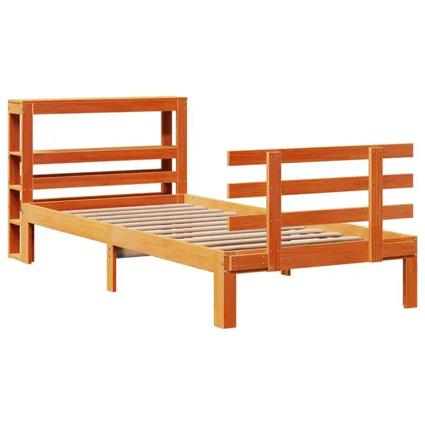 vidaXL Sängram med huvudgavel vaxbrun 75x190 cm massiv furu Erbjudandepris