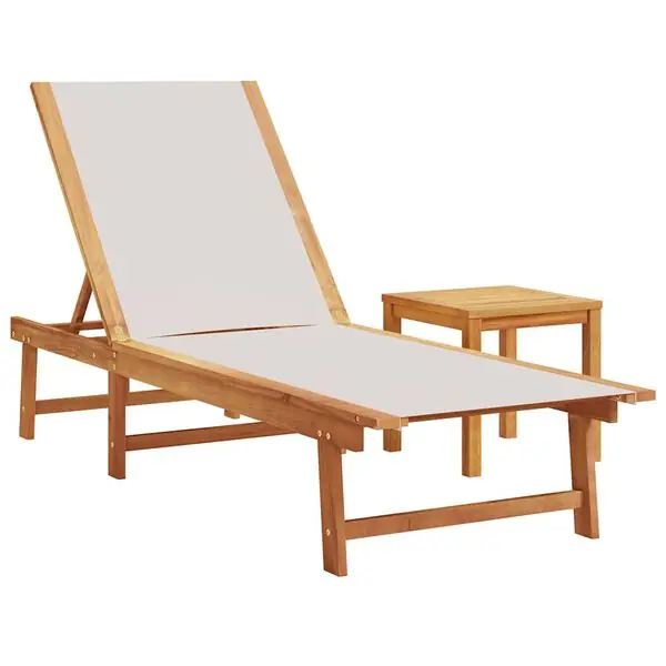 Kundfavorit vidaXL Solsäng med bord grå massivt akaciaträ och textilene