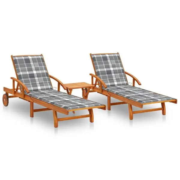 Populär vidaXL Solsängar 2 st med bord och dynor massivt akaciaträ