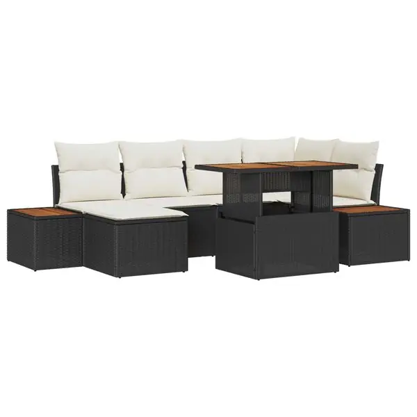 vidaXL Trädgårdsmöbelset med kudde 7 pcs Svart och beige Populär